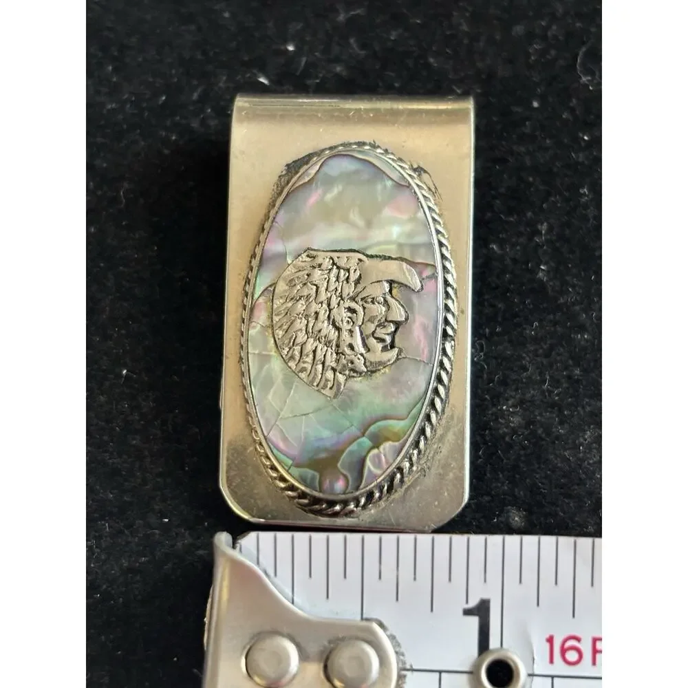 Vintage 1970’s Mexico Alpaca Abalone Inlay Money Clip Chieftain Profile